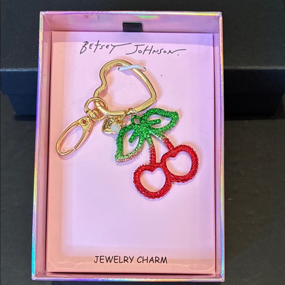 Betsey Johnson Cherry 🍒 Charm Keychain with Red and Green